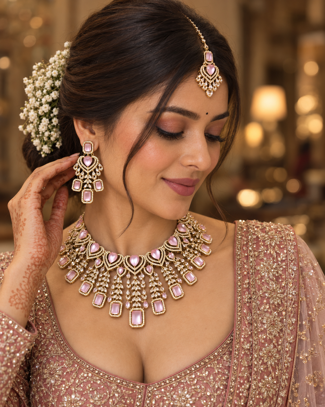 Mint Teardrop Collar Necklace & Earrings Set