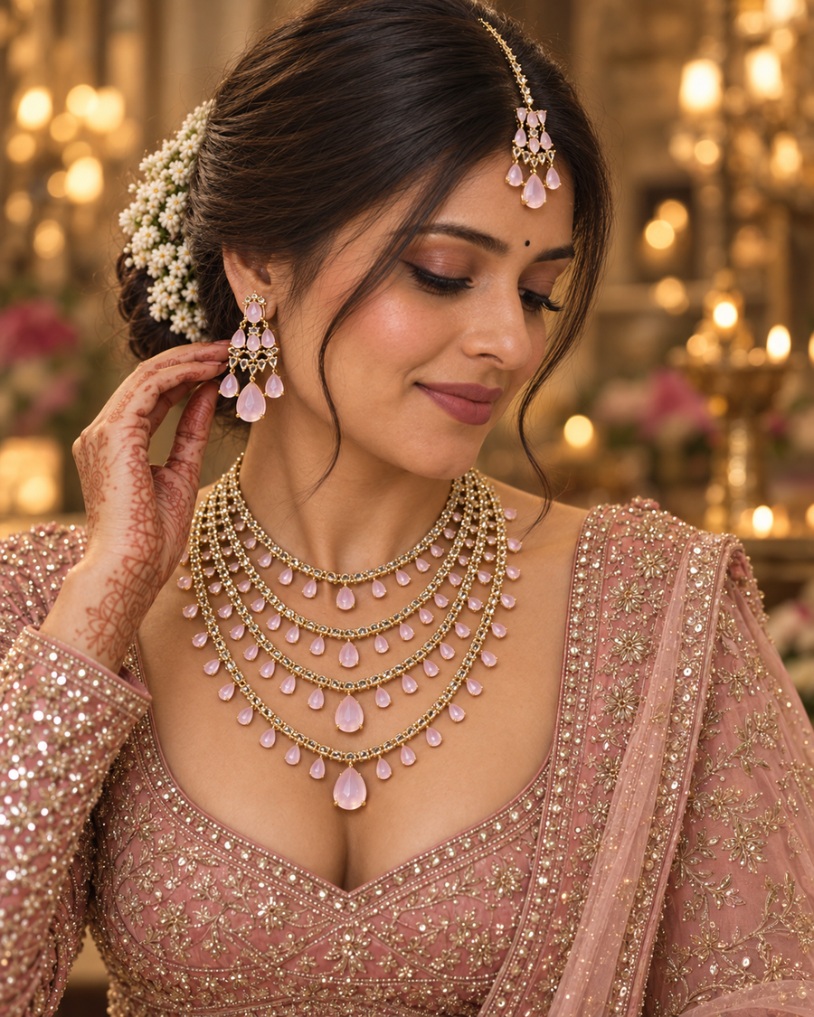 Blush Rose Cascade Bridal Jewellery Set