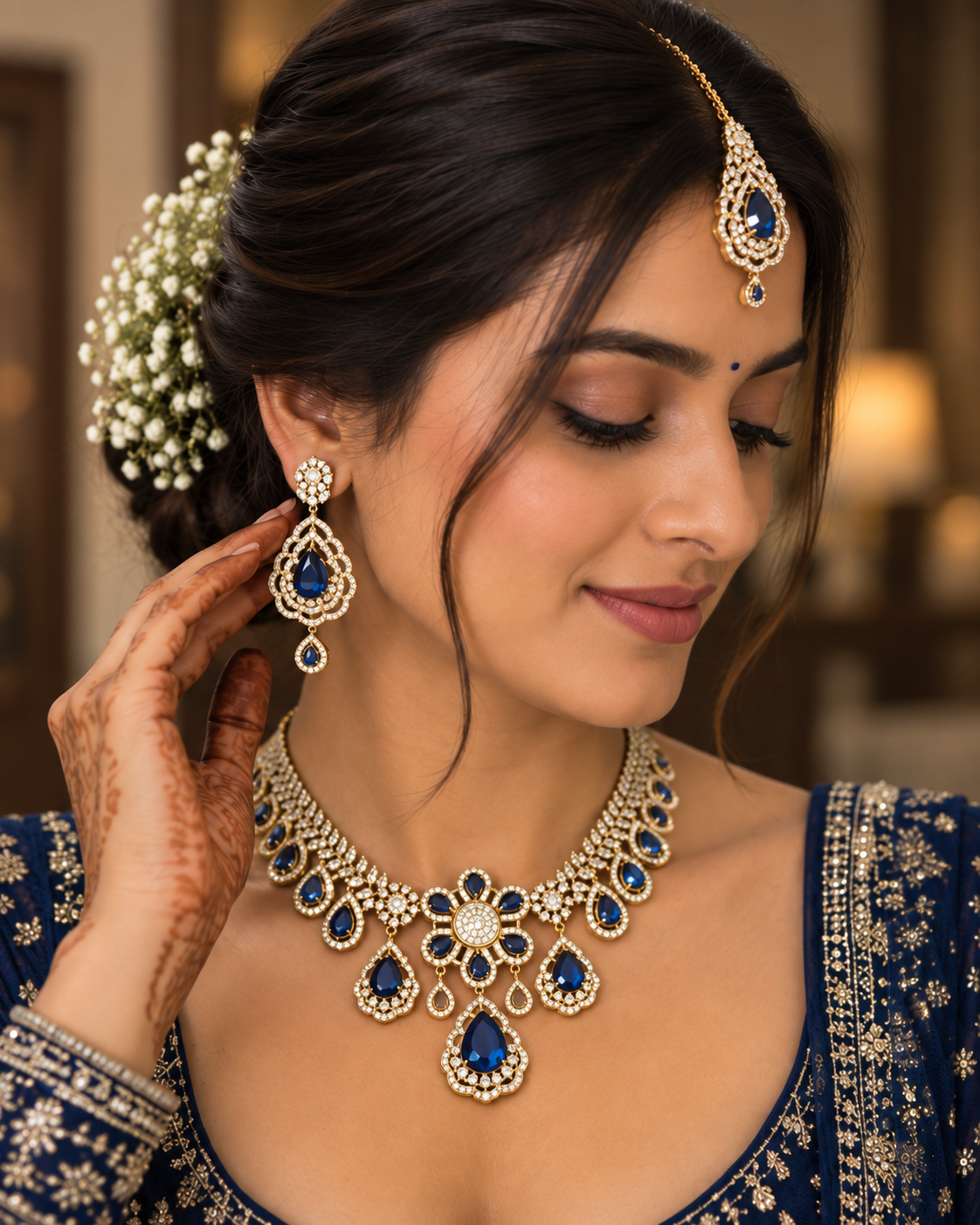 Royal Sapphire Blue Bridal Necklace Set