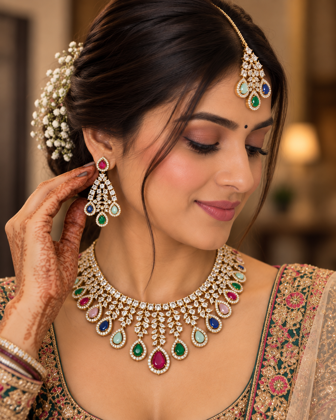 Floral Fringe Bridal-Style Jewellery Set