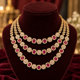 Pink Multi-Layer Draped Necklace & Earrings Set