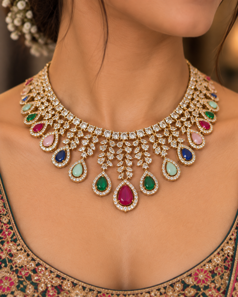 Floral Fringe Bridal-Style Jewellery Set