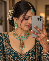 Triple-Strand Pink Pendant Necklace & Earrings Set