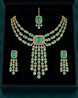 Triple-Strand Pink Pendant Necklace & Earrings Set
