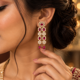 Pink Multi-Layer Draped Necklace & Earrings Set