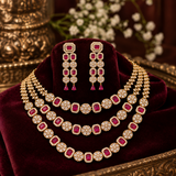 Pink Multi-Layer Draped Necklace & Earrings Set