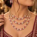 Pink Multi-Layer Draped Necklace & Earrings Set