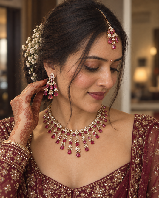 Blush Pink Layered Necklace & Earrings Set